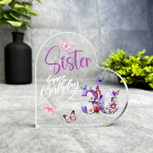 Sister 30th Birthday Present Purple Chamomile Floral Heart Plaque Keepsake Gift