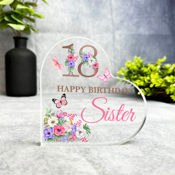 Sister 18th Pink Purple Floral Happy Birthday Present Heart Plaque Keepsake Gift