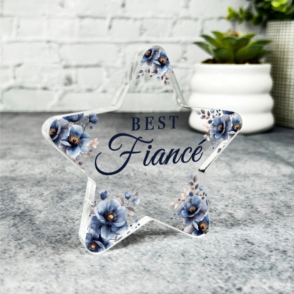 Custom Ornament Gift For Best Fiancé Navy Floral Star Plaque Keepsake Gift