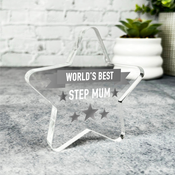 Custom Ornament Monochrome World's Best Step Mum Star Plaque Keepsake Gift