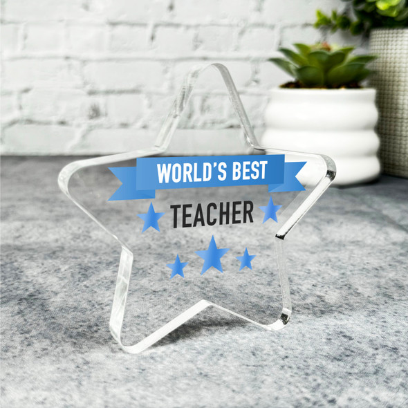 Custom Ornament Blue World's Best Teacher Present Star Plaque Keepsake Gift