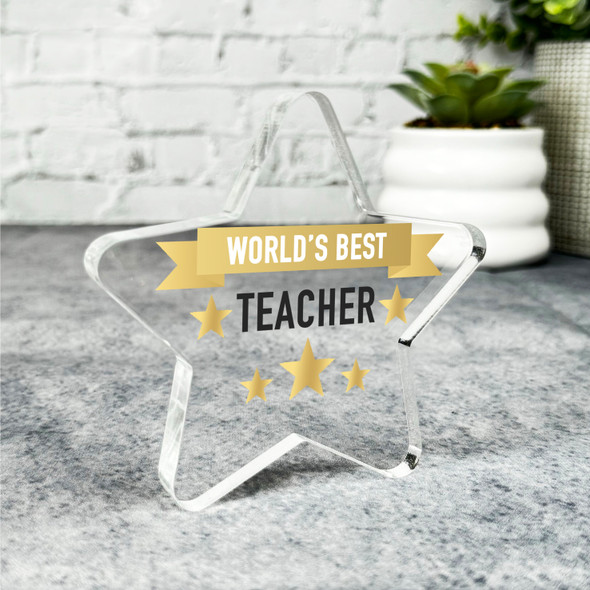 Custom Ornament Gold World's Best Teacher Present Star Plaque Keepsake Gift