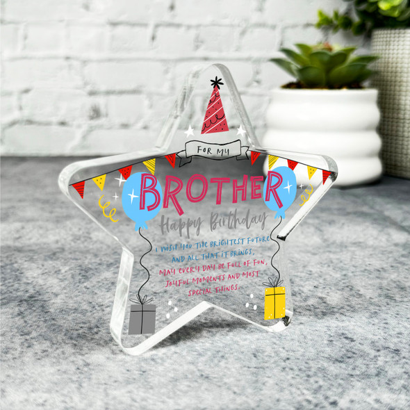 Brother Happy Birthday Present Balloons Star Plaque Keepsake Gift