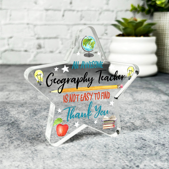 Awesome Geography Teacher Present Thank You Star Plaque Keepsake Gift