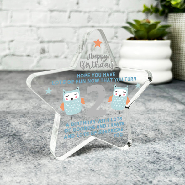 2nd Birthday Present Boy Open Birthday Present Owl Star Plaque Keepsake Gift