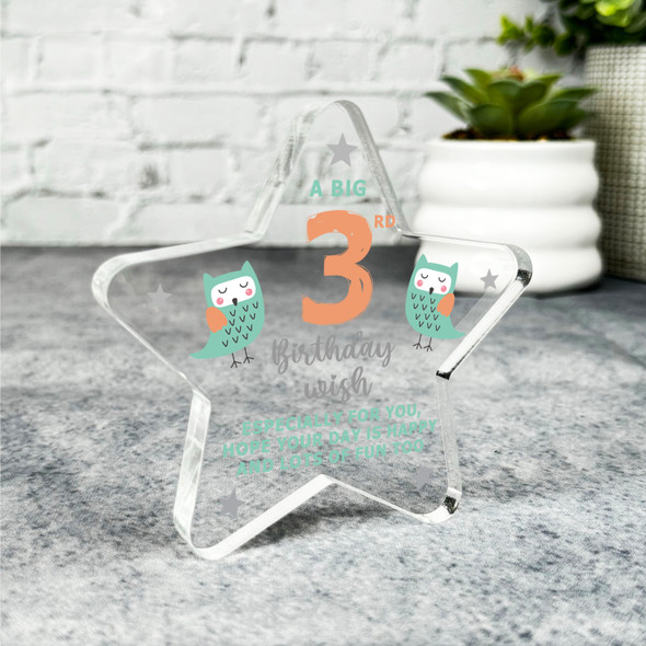 3rd Birthday Present Boy Open Birthday Present Owl Star Plaque Keepsake Gift