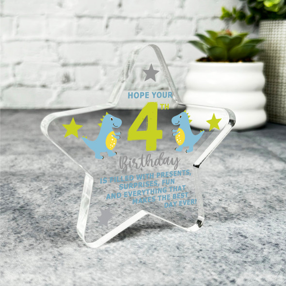 4th Birthday Present Boy Dinosaur Birthday Present Star Plaque Keepsake Gift