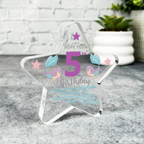 5th Birthday Present Girl Mermaid Birthday Present Star Plaque Keepsake Gift