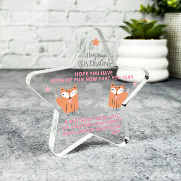 2nd Birthday Present Girl Open Birthday Present Fox Star Plaque Keepsake Gift