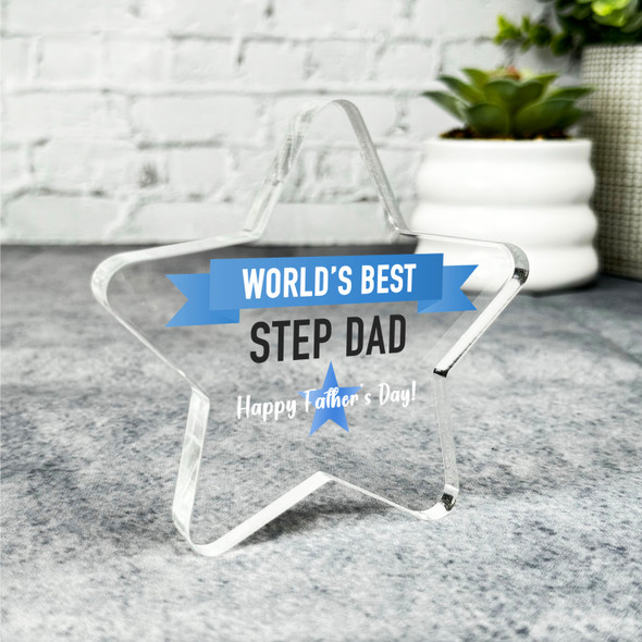 Blue World's Best Step Dad Happy Father's Day Present Star Plaque Keepsake Gift