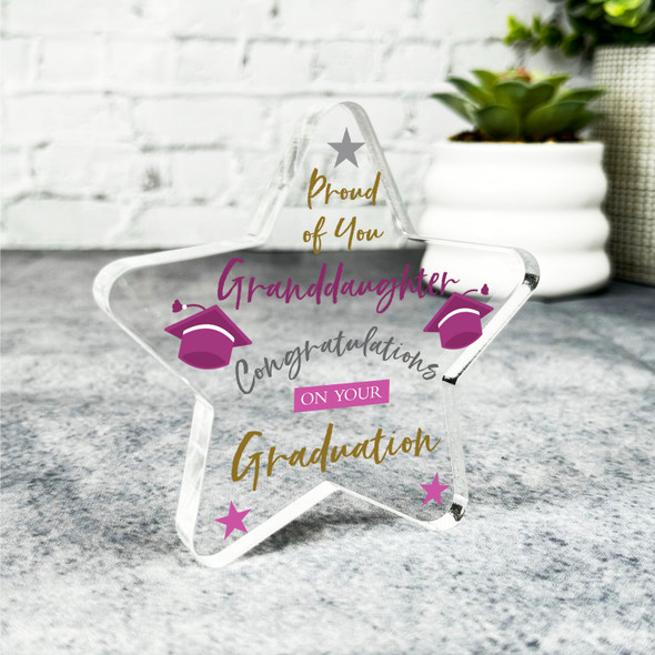 Granddaughter Graduation Present Hat Proud Of You Gold Star Plaque Keepsake Gift