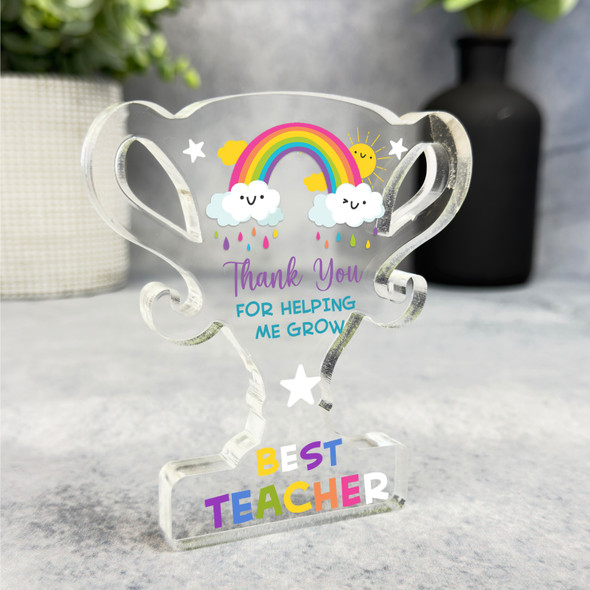 Best Teacher Present Thank You Rainbow Trophy Plaque Keepsake Gift