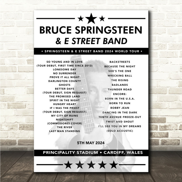 Bruce Springsteen - Concert Setlist Poster Print Canvas - Principality Stadium, Cardiff, Wales - May 5th 2024