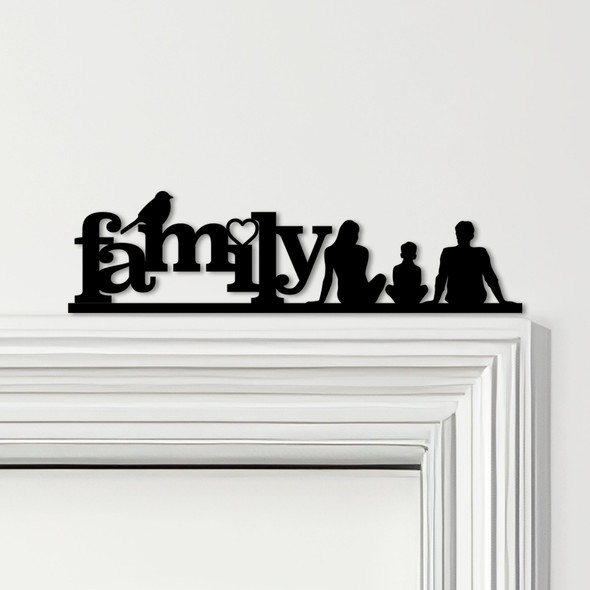 Door Topper Love Heart Bird Family Of 3, 1 Boy Various Colours Decorative Sign