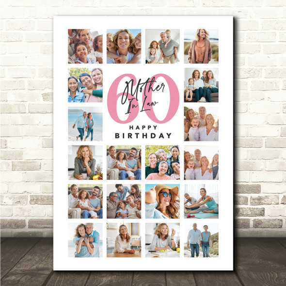 Photo Collage 60th Birthday Gift For Mother-In-Law 20-Photo Print Or Canvas