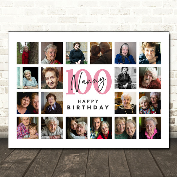 Photo Collage 100th Birthday Custom Gift For Nanny 20-Photo Print Or Canvas