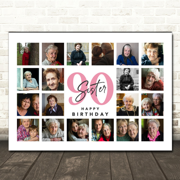 Photo Collage 90th Birthday Custom Gift For Sister 20-Photo Print Or Canvas