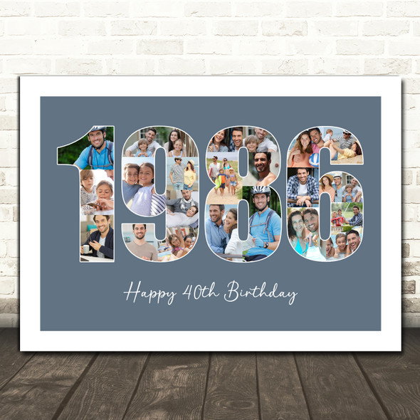 Photo Collage Blue Birthday Gift For Him 22-Photo Year 1986 Print Or Canvas