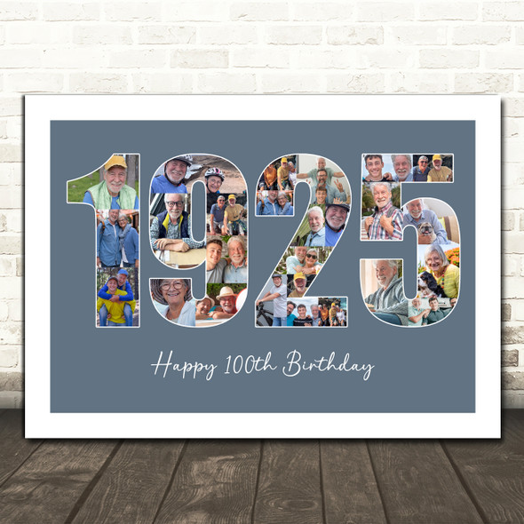 Photo Collage Blue Birthday Gift For Him 26-Photo Year 1925 Print Or Canvas