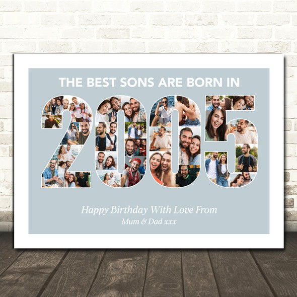 Photo Collage Blue Birthday Gift For Son 33-Photo Year 2005 Print Or Canvas