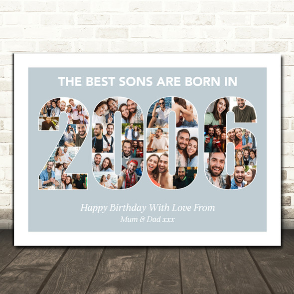 Photo Collage Blue Birthday Gift For Son 34-Photo Year 2006 Print Or Canvas