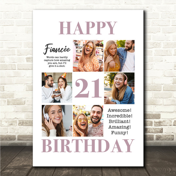 Photo Collage 21st Birthday Custom Gift For Fiancée 6-Photo Print Or Canvas