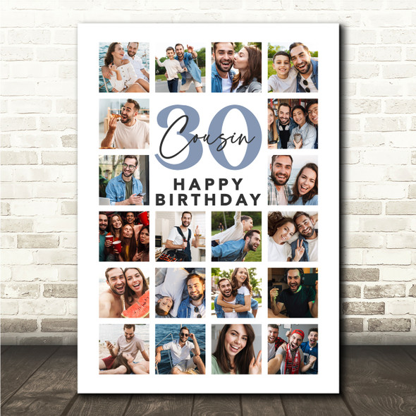 Photo Collage 30th Birthday Custom Gift For Cousin 20-Photo Print Or Canvas