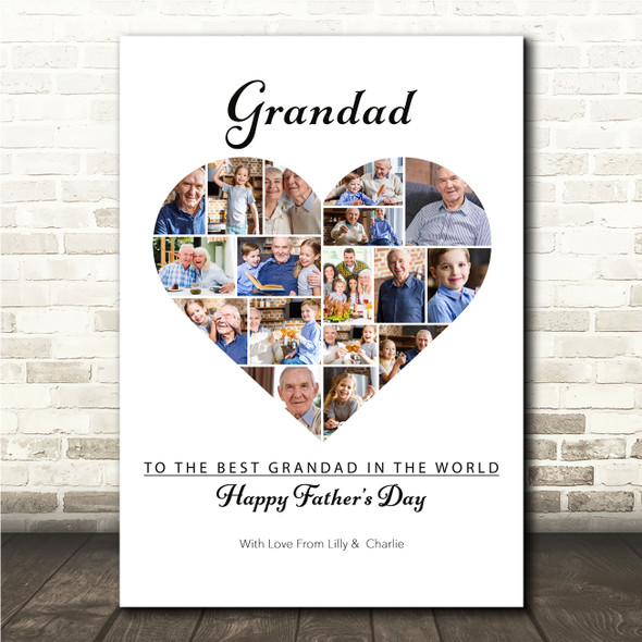 Photo Collage Gift For Grandad Father's Day 17-Photo Heart Print Or Canvas