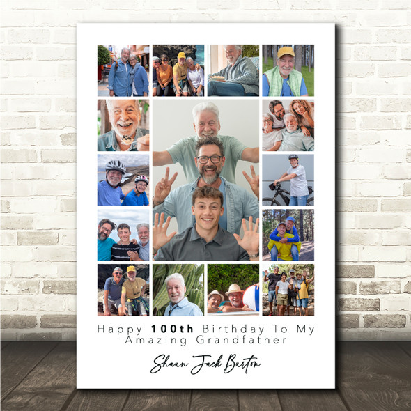 Photo Collage 100th Birthday Gift For Grandfather 15-Photo Print Or Canvas