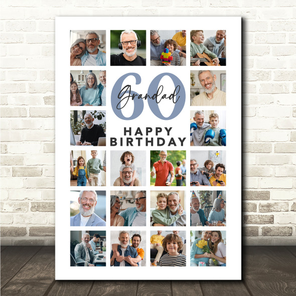 Photo Collage 60th Birthday Gift For Grandad 20-Photo Blue Print Or Canvas