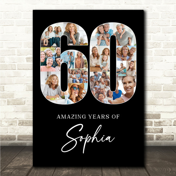 Photo Collage 60th Birthday Gift For Her 18-Photo 60 Black Print Or Canvas