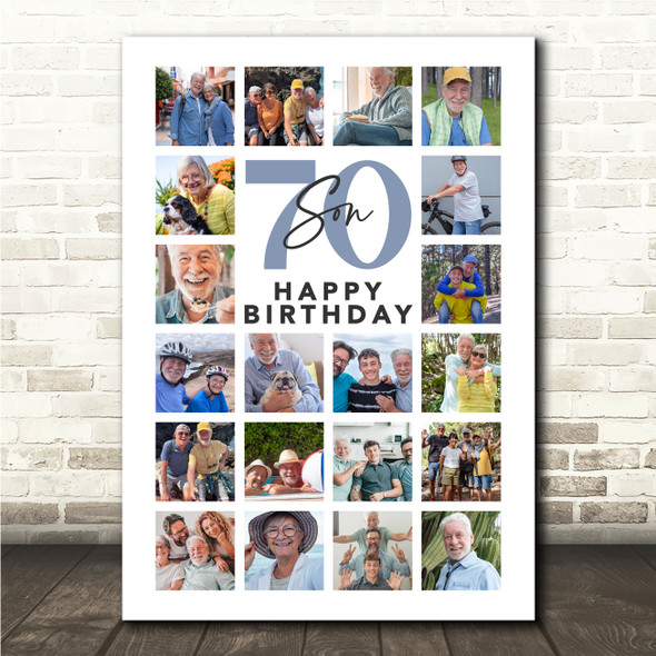 Photo Collage 70th Birthday Gift For Son 20-Photo Portrait Print Or Canvas