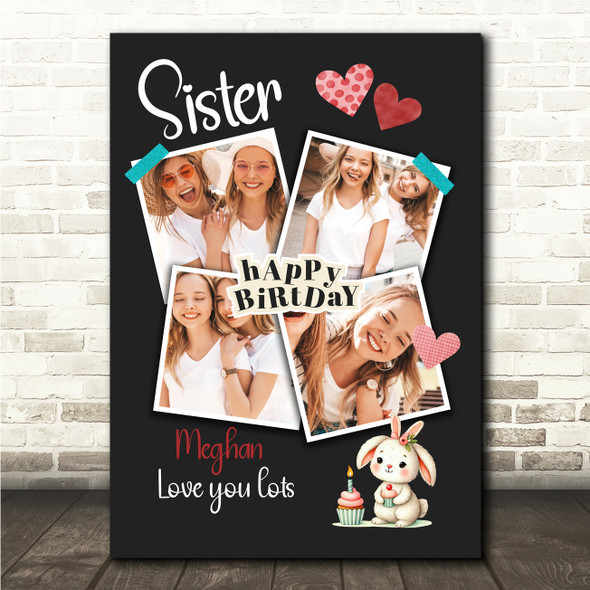 Photo Collage Kids Sister Birthday Gift 4-Photo Cute Bunny Print Or Canvas