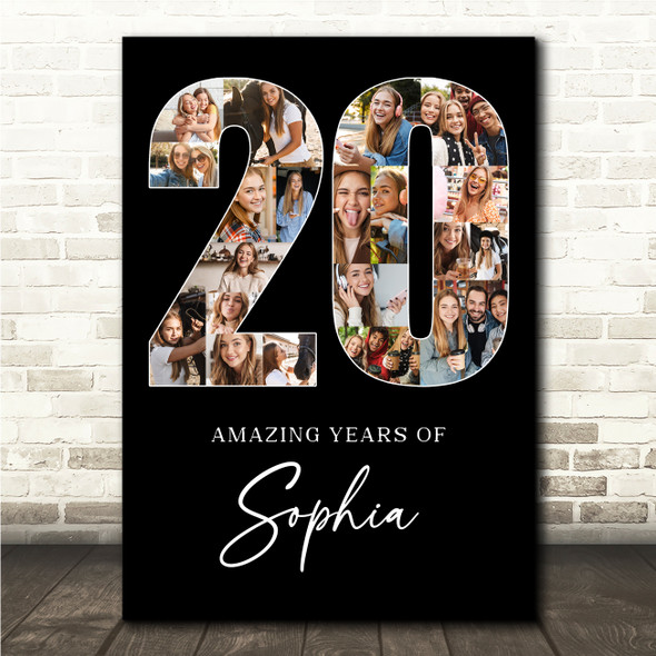 Photo Collage 20th Birthday Gift For Her 20-Photo 20 Black Print Or Canvas