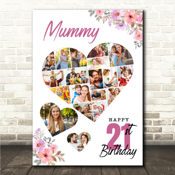 Photo Collage 21st Birthday Gift For Mummy 19-Photo Floral Print Or Canvas
