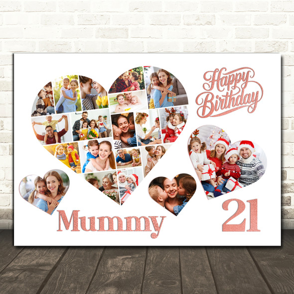 Photo Collage 21st Birthday Gift For Mummy 20-Photo Hearts Print Or Canvas