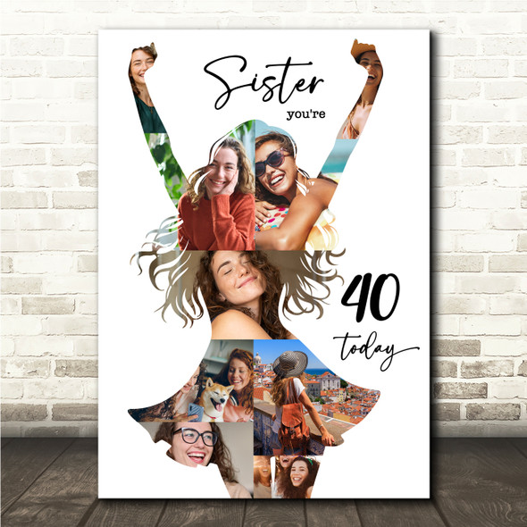 Photo Collage 40th Birthday Personalised Gift For Sister 9-Photo Print Or Canvas