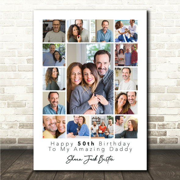 Photo Collage 50th Birthday Personalised Gift For Daddy 15-Photo Print Or Canvas