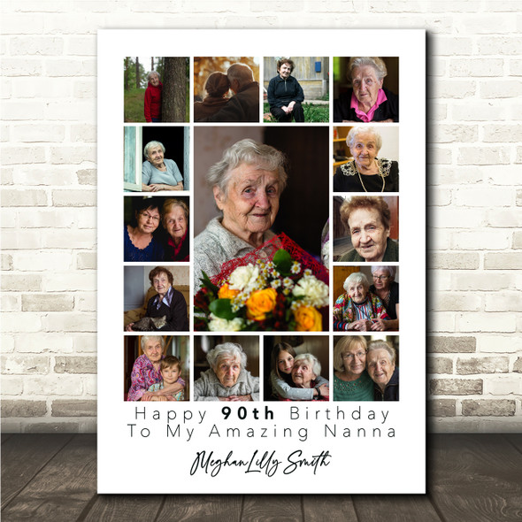 Photo Collage 90th Birthday Personalised Gift For Nanna 15-Photo Print Or Canvas