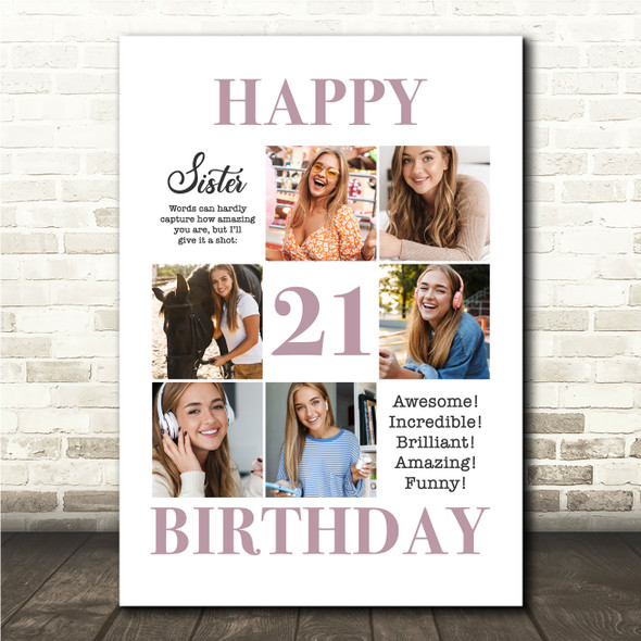 Photo Collage 21st Birthday Personalised Gift For Sister 6-Photo Print Or Canvas