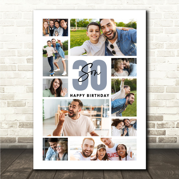 Photo Collage 30th Birthday Personalised Gift For Son 10-Photo Print Or Canvas