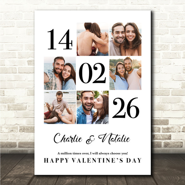 Photo Collage Valentine's Day Personalised Gift 6-Photo Date Print Or Canvas