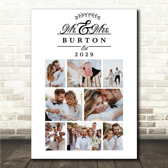 Photo Collage Wedding Personalised Gift 8-Photo Mr & Mrs Print Or Canvas