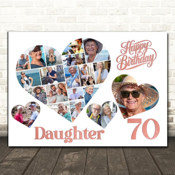 Photo Collage 70th Birthday Gift For Daughter 20-Photo Hearts Print Or Canvas