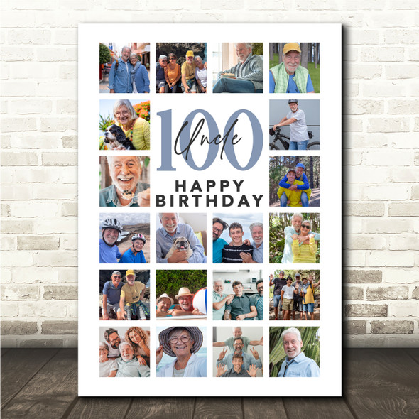 Photo Collage 100th Birthday Gift For Uncle 20-Photo Portrait Print Or Canvas