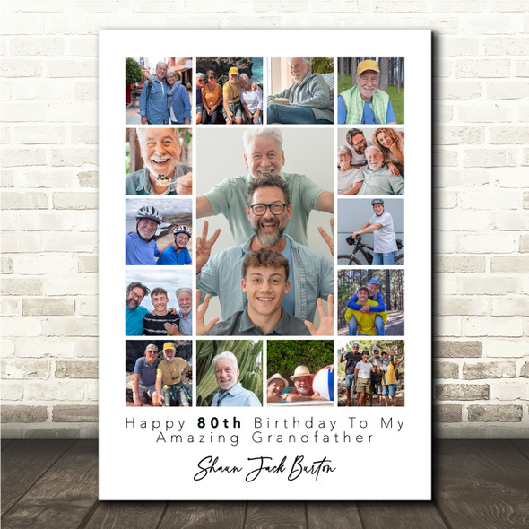 Photo Collage 80th Birthday Gift For Grandfather Dad 15-Photo Print Or Canvas