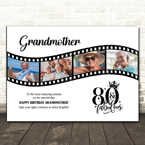 Photo Collage 80th Birthday Gift For Grandmother 4-Photo Film Print Or Canvas