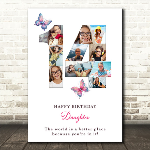 Photo Collage 10-Photo 14th Birthday Gift For Girls Butterfly Print Or Canvas