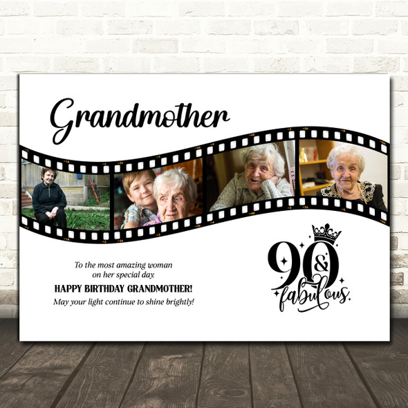 Photo Collage 90th Birthday Gift For Grandmother 4-Photo Film Print Or Canvas