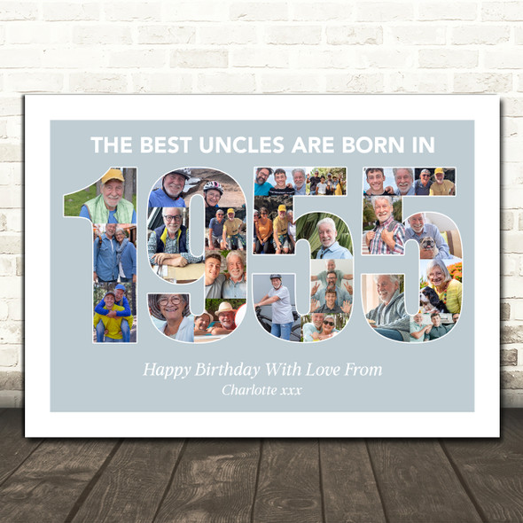 Photo Collage Blue Birthday Gift For Uncle 23-Photo Year 1955 Print Or Canvas